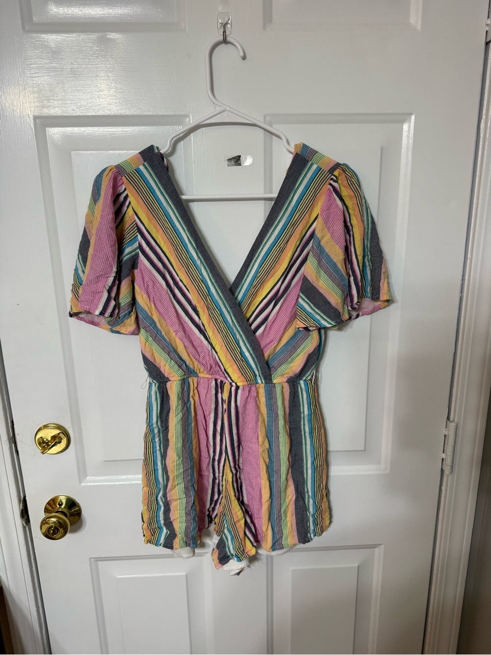 Worn Once Multicolor Striped Romper - V-Neck Short Sleeve